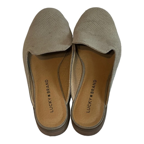 Lucky Brand Coryna Mules Gray Perforated Suede Round Closed Toe Slides 8/38.5 - Picture 2 of 6